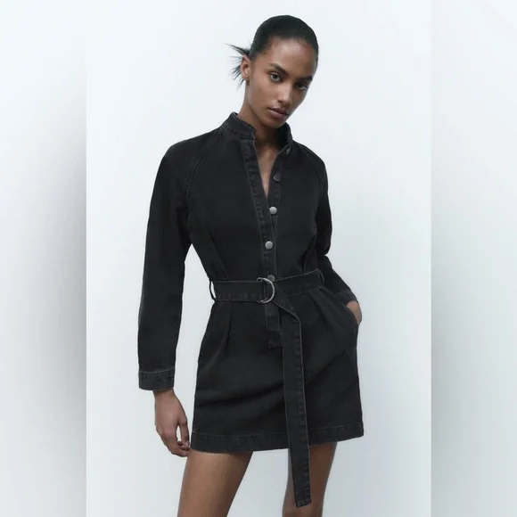 Zara black denim dress with Belt